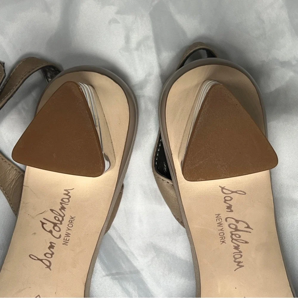 Sam Edelman Snakeskin Slingback Low Metallic Heel Pumps - Size 7 - Picture 6 of 7